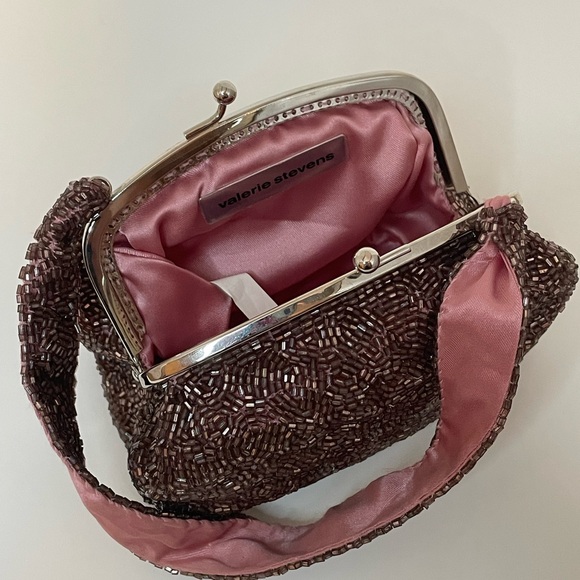 Valerie Stevens Handbags - Valerie Stevens Beaded Cocktail Clutch with Pink Satin Lining